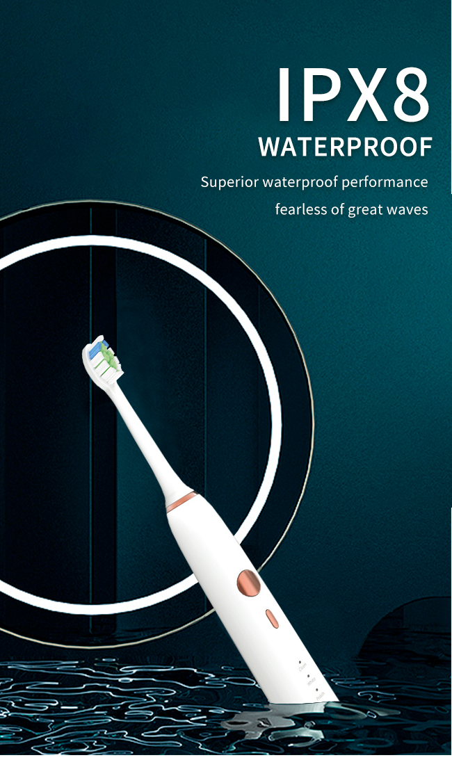 IPX8 Waterproof Travel Electric Toothbrush 3.7V With Replacement Heads 2